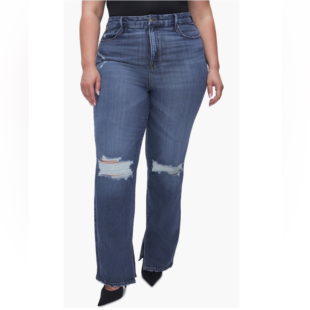 Good American Good Boy Ripped High Waist Boyfriend Jeans Indigo Size 14/32